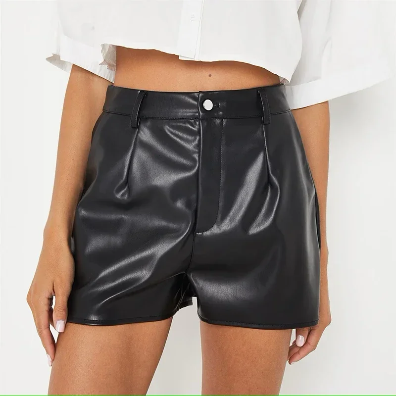 

Women High Waist Stretch Loose Matte Faux Leather Casual Shorts Ladies PVC Vintage Commuter Shorts PU Hot Pants Clubwear Custom