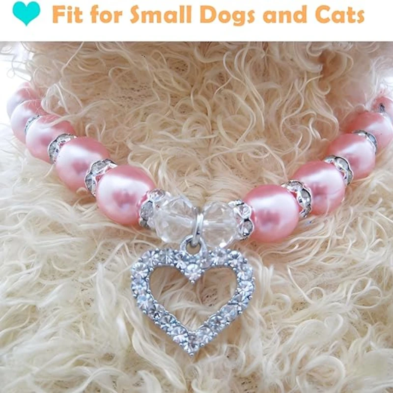 Pet Cat Dog Collar Love Pendant Pearl Necklace For Puppy Kitten Cute Jewelry Collars Pet Supplies   collar para gato