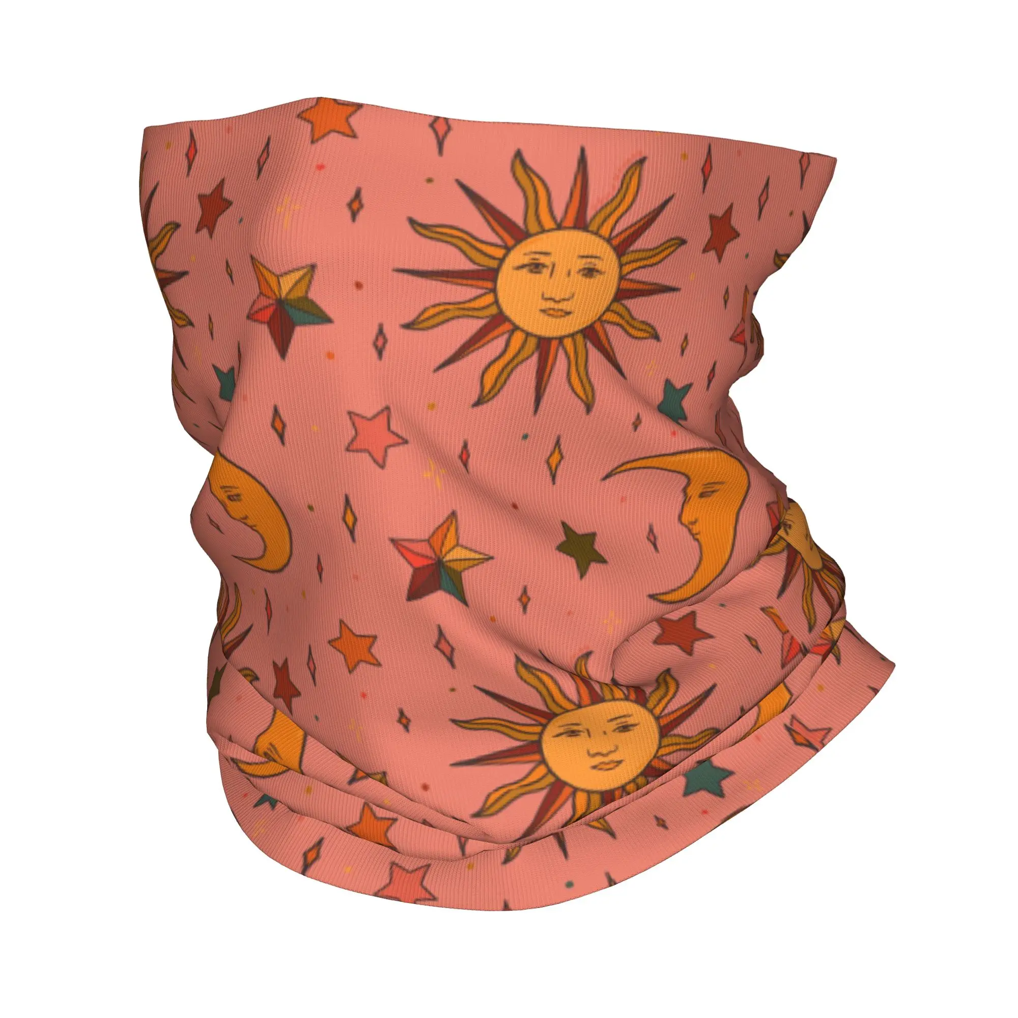 

Folk Sun Moon and Star Print Bandana Neck Gaiter Printed Magic Scarf Warm Headwear Cycling Unisex Adult