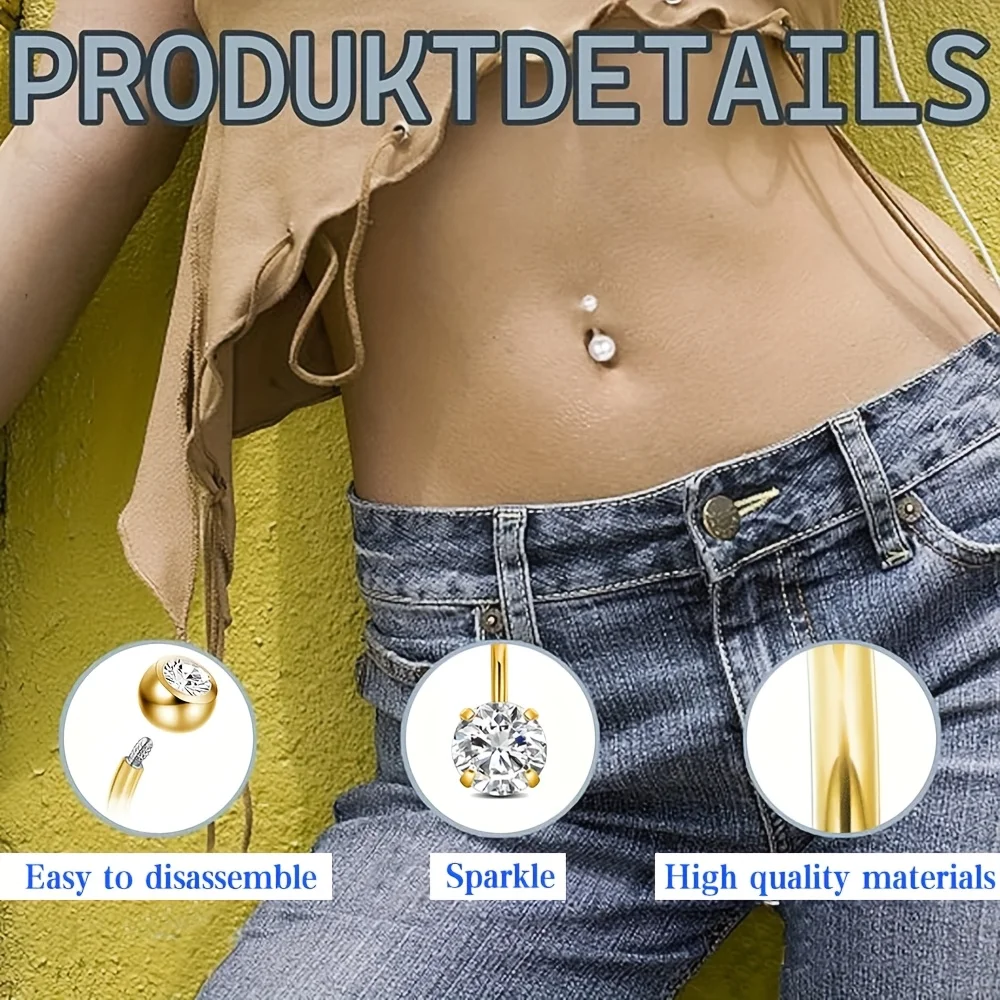 14G Stainless Steel Navel Piercing Kit with Golden Belly Ring and Rhinestone Accents Includes Piercing Gun and Clamp 5pcs Kit
