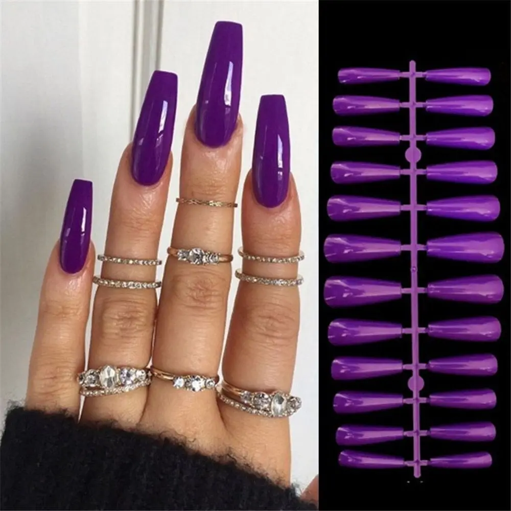 24 szt./zestaw Akrylowe Manicure Pełne Pokrycie Balerina Trumienka Sztuczne Paznokcie Tipsy