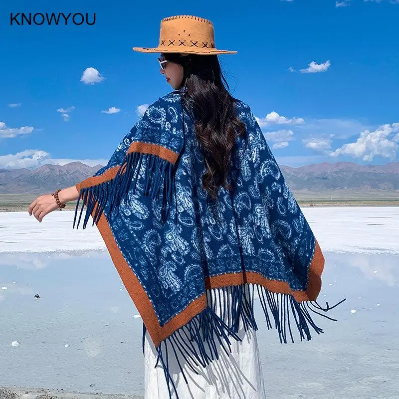 

Vintage Travel Scarf Women Elegant Tassel Echarpes Big Size Shawl Wraps Autumn Winter New Pashmina Split Cloaks Mantilla