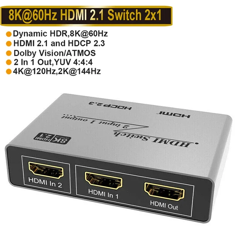 Imagem -02 - Conversor de Vídeo Hdmi 2.1 2x1 8k 60hz 4k @ 120hz em Saída Xbox Ps3 Ps5 Ps4 Câmera Computador Portátil pc para tv Monitor