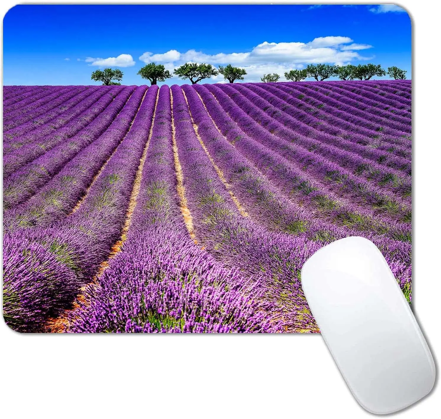 Floral Mouse Pad Purple Lavender Field Mouse Pad Waterproof  Non-Slip Rubber Base Mousepad for Office Laptop 9.5