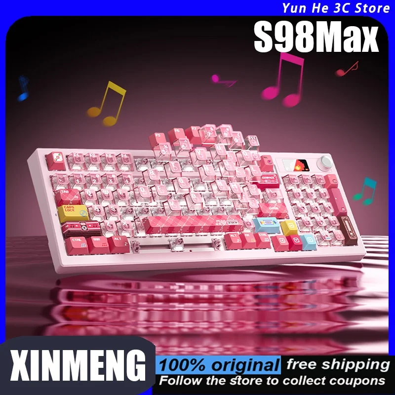 Беспроводная механическая клавиатура XINMENG S98Max с тремя режимами подключения, милым дизайном в виде медведя, бесшумная, для игр и офиса, с возможностью горячей замены переключателей