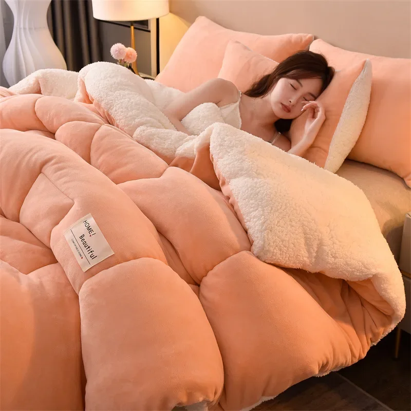 

2024 double-sided velvet winter lamb wool quilt thickened to keep warm winter quilt household double autumn and winter quilt
