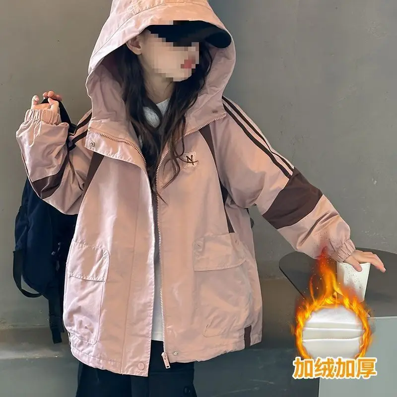 

Hot Sale Girls Thickened Fleece Winter Jacket for Little Cute Children's Windbreaker Outerwear Girl's Spring Autumn Jacket Coat
