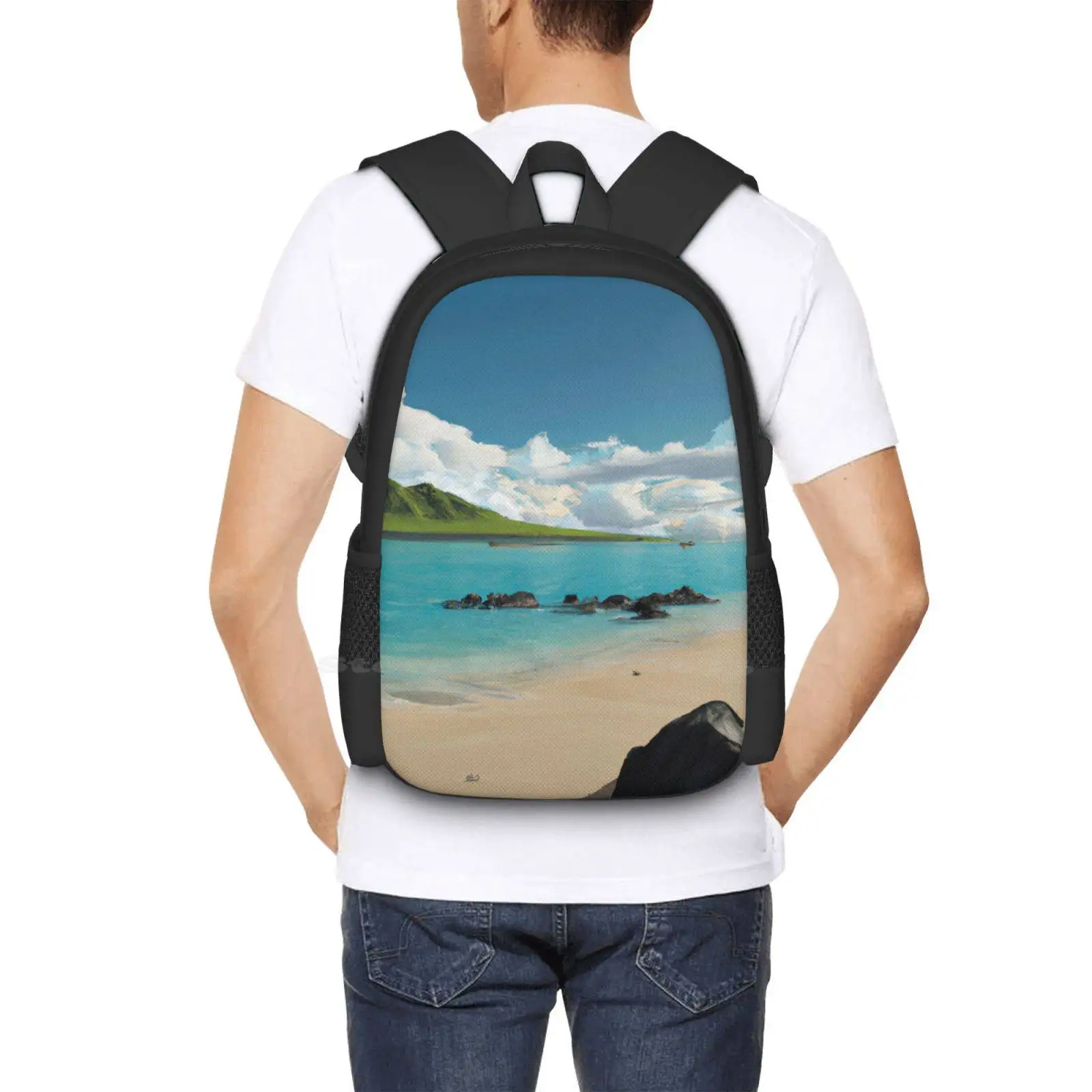 Water Like Glass Pattern Design Bag Student'S Backpack Beach Rocks Mountains Ocean Calm