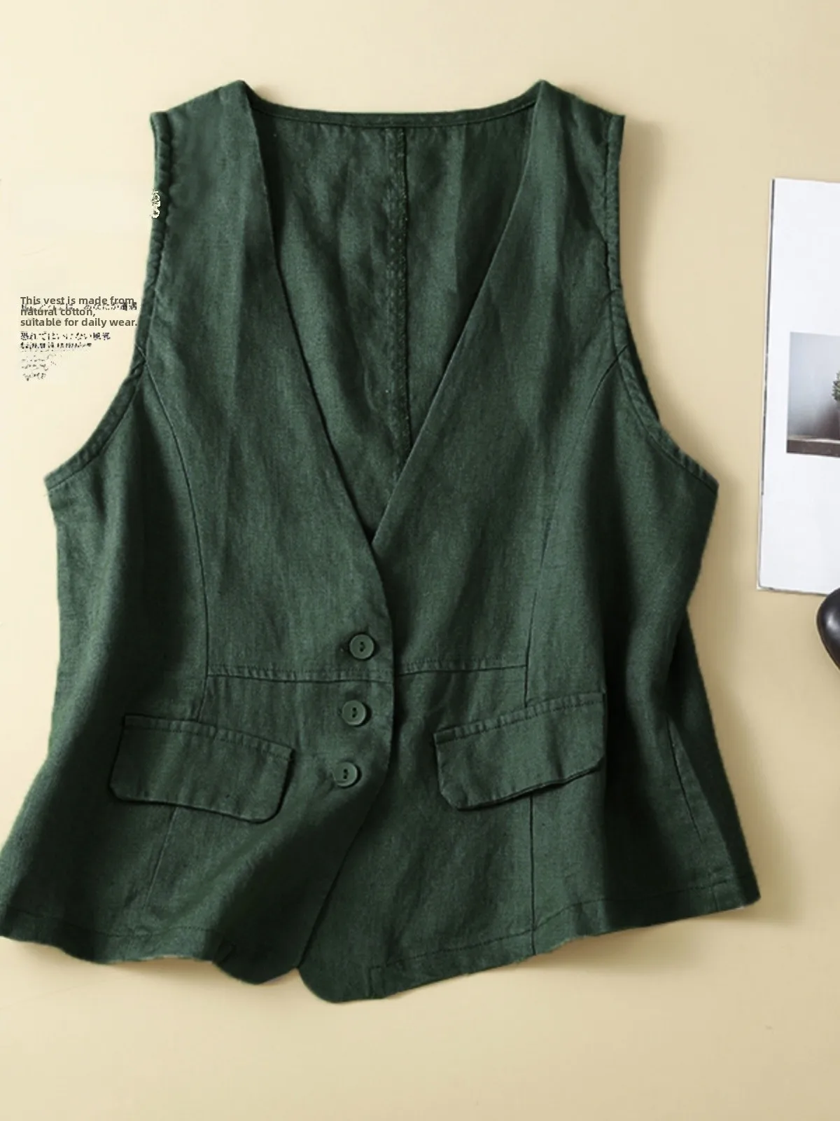 

Повседневный хлопково-льняной женский жилет с v-образным вырезом, свободная верхняя одежда, застежка на одной пуговице, чистый цвет, для поездок на работу