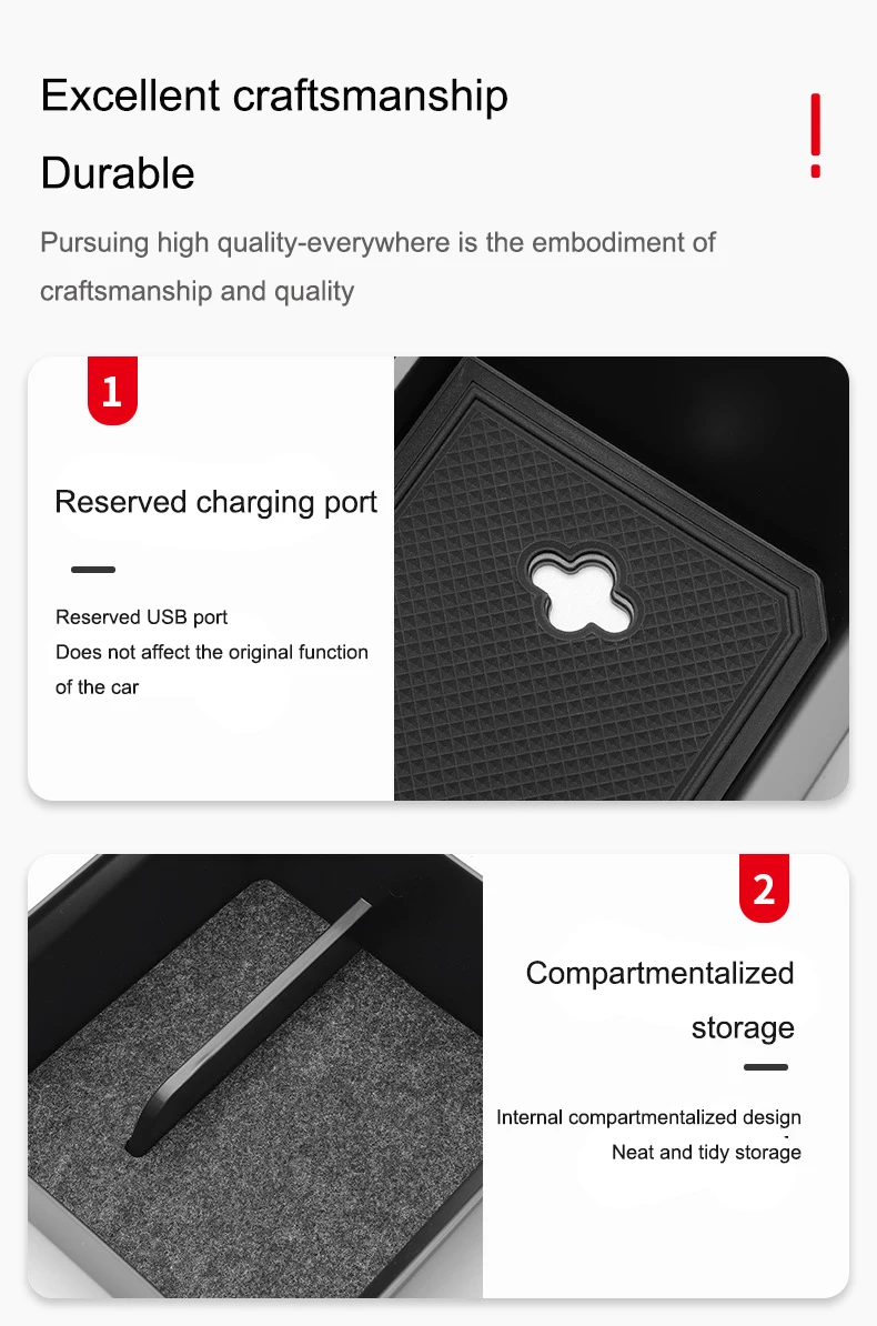 For Tesla Model 3 Highland 2024 Storage Box Flocking New Model 3+ Center Console Armrest Storage Box Stowing Tidying Cup Holder