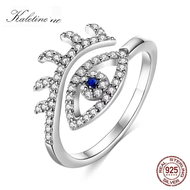 KALETINE Evil Eye Rings Adjustable Crown 925 Sterling Silver Engagement Zircon Open Size Rings For Women Turkey Jewelry