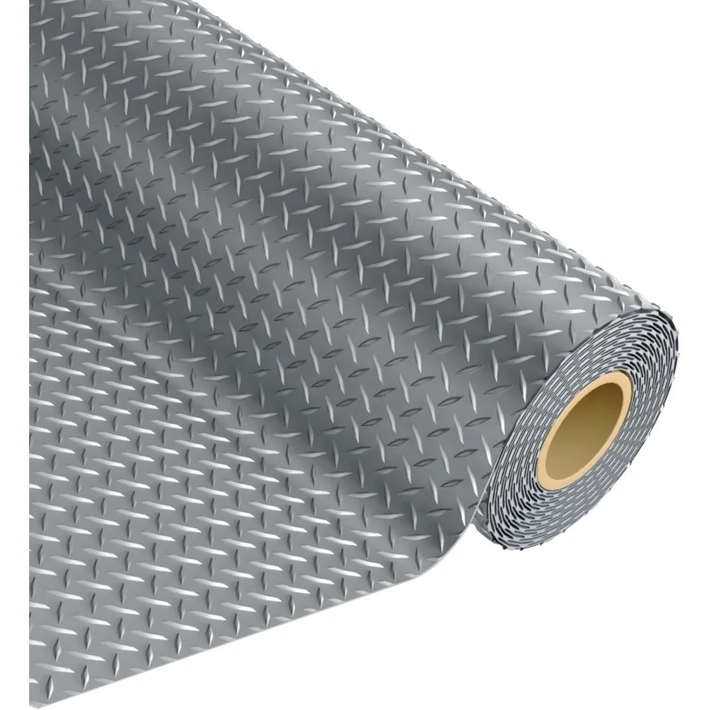 8 * 20 FT Garage Floor Mat, 2.8mm Thicked Flooring Roll Diamond Plate PVC Rubber Trailer Mat, Non-Slip Floor Protector Mat