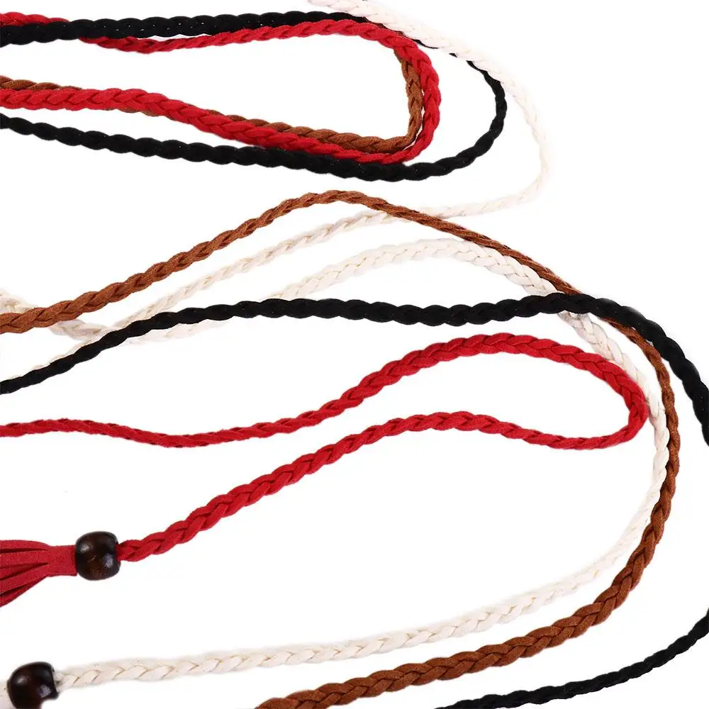 Retro Simple DIY Thin Belts Bohemian Wooden Bead Braided Tassel Belt Women Waist Chain Waist Rope Ethnic Style Belts