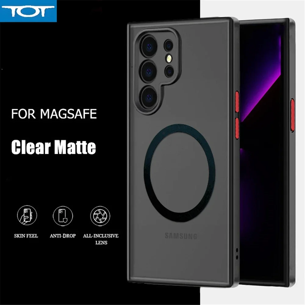 

Матовый мягкий чехол для телефона Magsafe для Samsung S25 S24 S23 Ultra S22 Plus S21 FE A54, противоударный чехол с магнитной беспроводной зарядкой