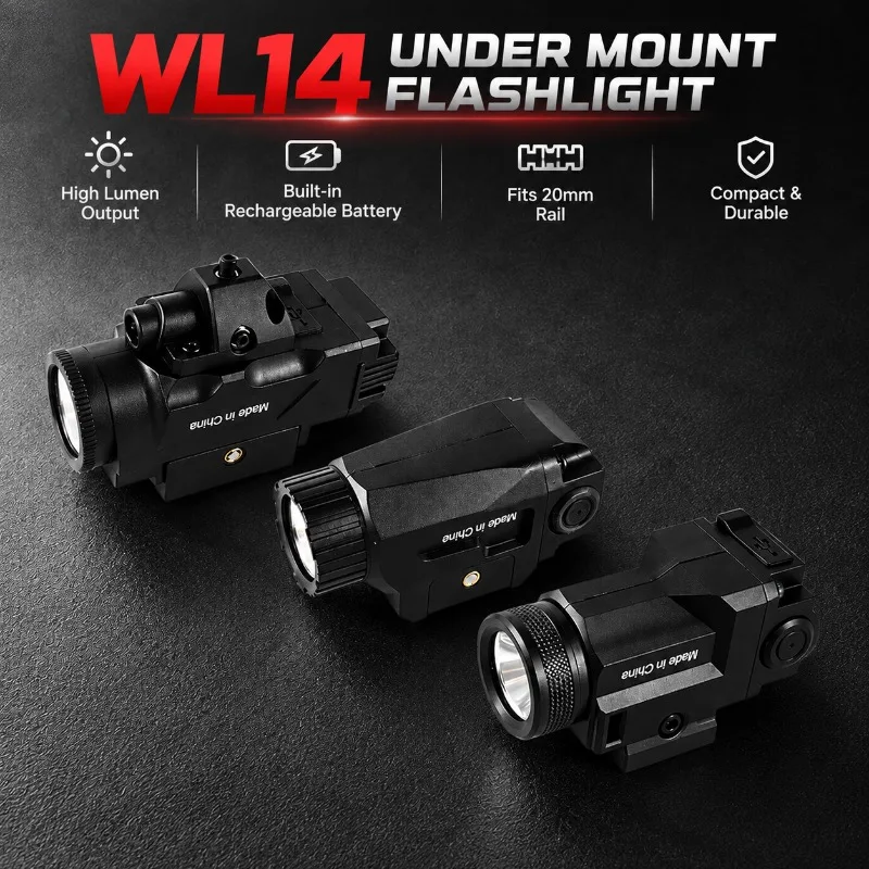 WL14 20mm Rail Mount Model Flashlight, Built-in Battery High Lumen Hobby Lighting Supply