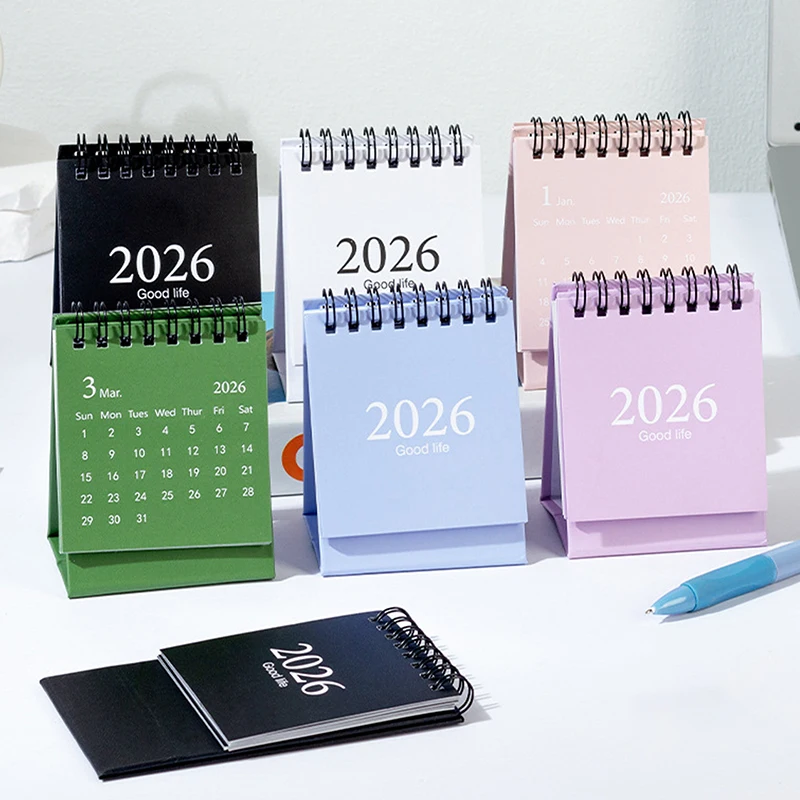 2026 Einfacher Kalender, kleiner Tischkalender, kreativer Spulenkalender, Planer, Desktop-Dekoration, Büromaterial