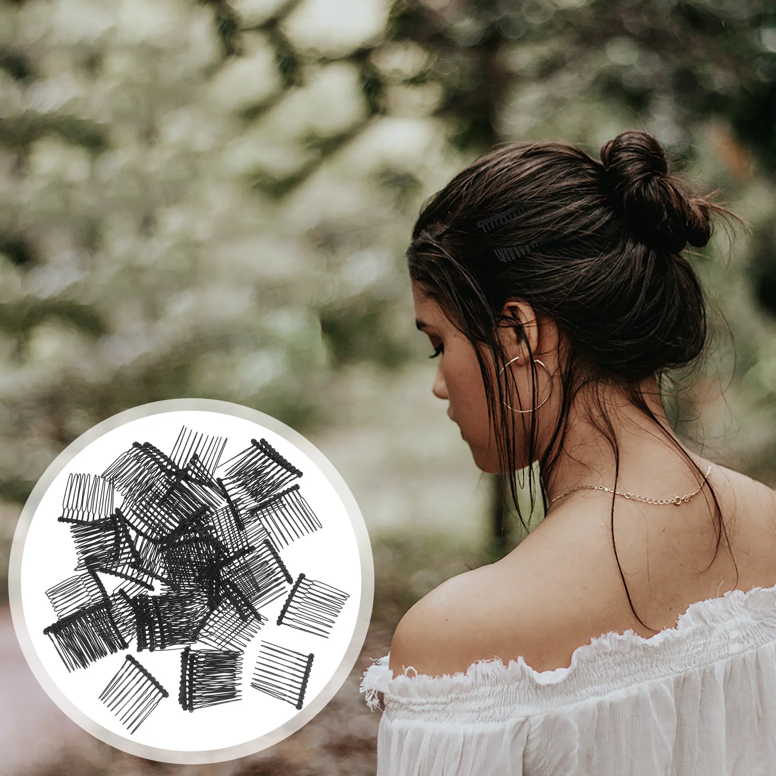 50pcs Bridal Hair Accessories: 10 Teeth Metal Wedding Hair Comb Crown Style Veil Clip For Bride Updo Twist Wire Decorative Side