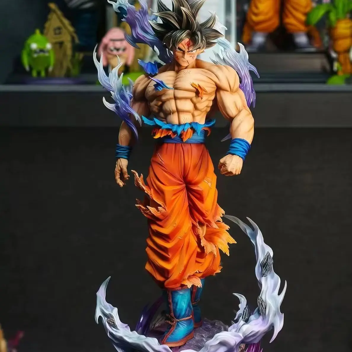 Dragon Ball Super Ultra Instinct Son Goku Figure 21cm 1/8 Scale GK Statue Battle Damage Goku With Special Effects Base Anime Fig view 3