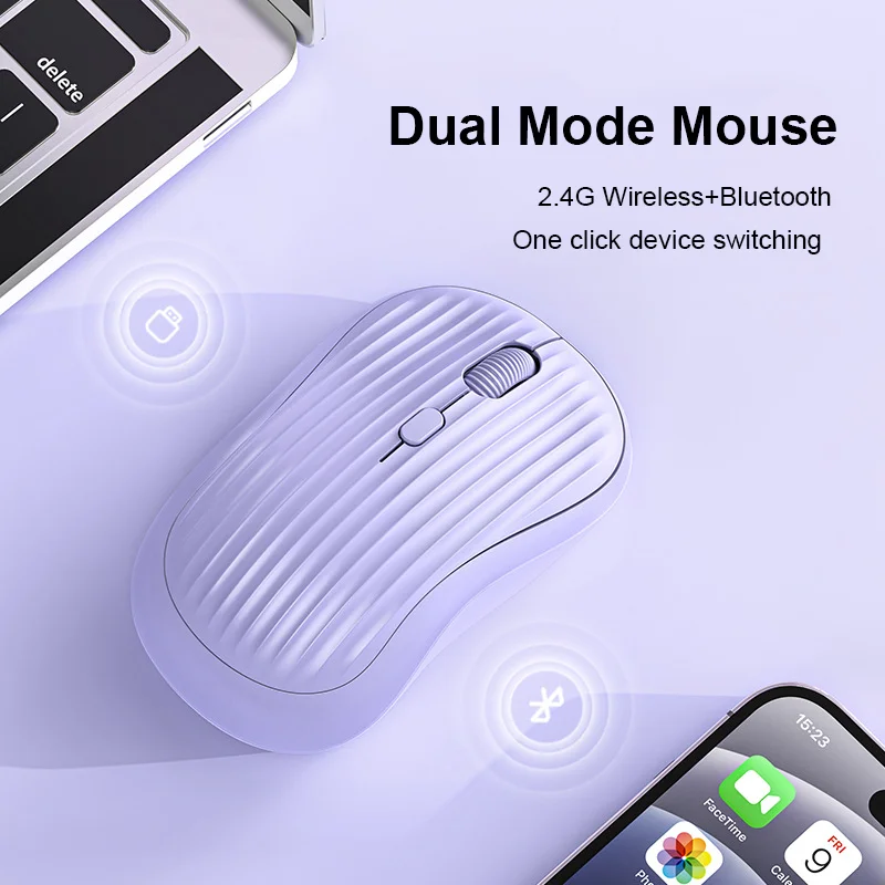 2.4G Bluetooth Dual Mode Mouse Type-C Rechargeable Mute Optical Computer USB Ergonomic Stripe Design Gaming Mice For Laptop PC