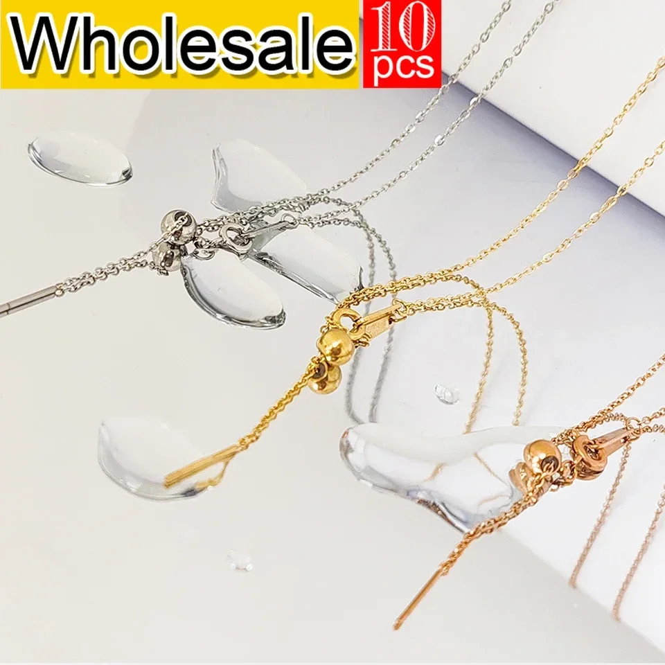 10PCS Long Layer Pendant Necklace Stainless Steel Delicate Chain Luxury Designer Jewelry Ladies Girlfriend Gifts