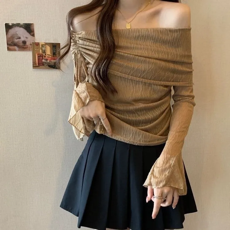 

Long Sleeve T-Shirt Sun Protection Slim Fit One Shoulder Women's Translucent Spring Summer Fashion Design Casual Wear