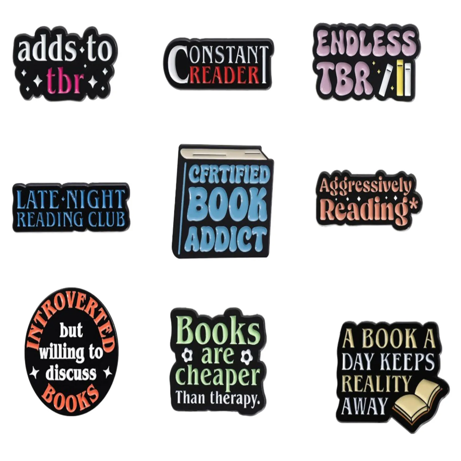 Book psychotherapy cheap European and American English brooch inspirational metal text badge versatile clothing series
