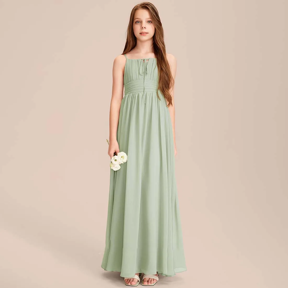 YZYmanualroom Chiffon Junior Bridesmaid Dress Flower Girl Dress A-line Square Floor-Length 2-15T