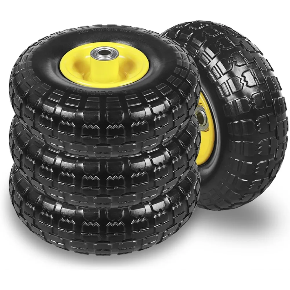 

Solid Rubber Dolly Tires Wheels Flat Free 4.10/3.50-4 5/8 Bearings 2.1 Offset Hub for Hand Truck Gorilla Cart Wheelbarrow