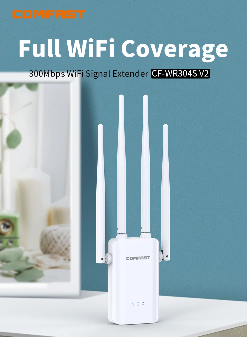 Repetidor WIFI inalámbrico de 2,4G y 300Mbps con 4 antenas de alta ganancia, enrutador Wifi, extensor de rango, Roteador, amplificador