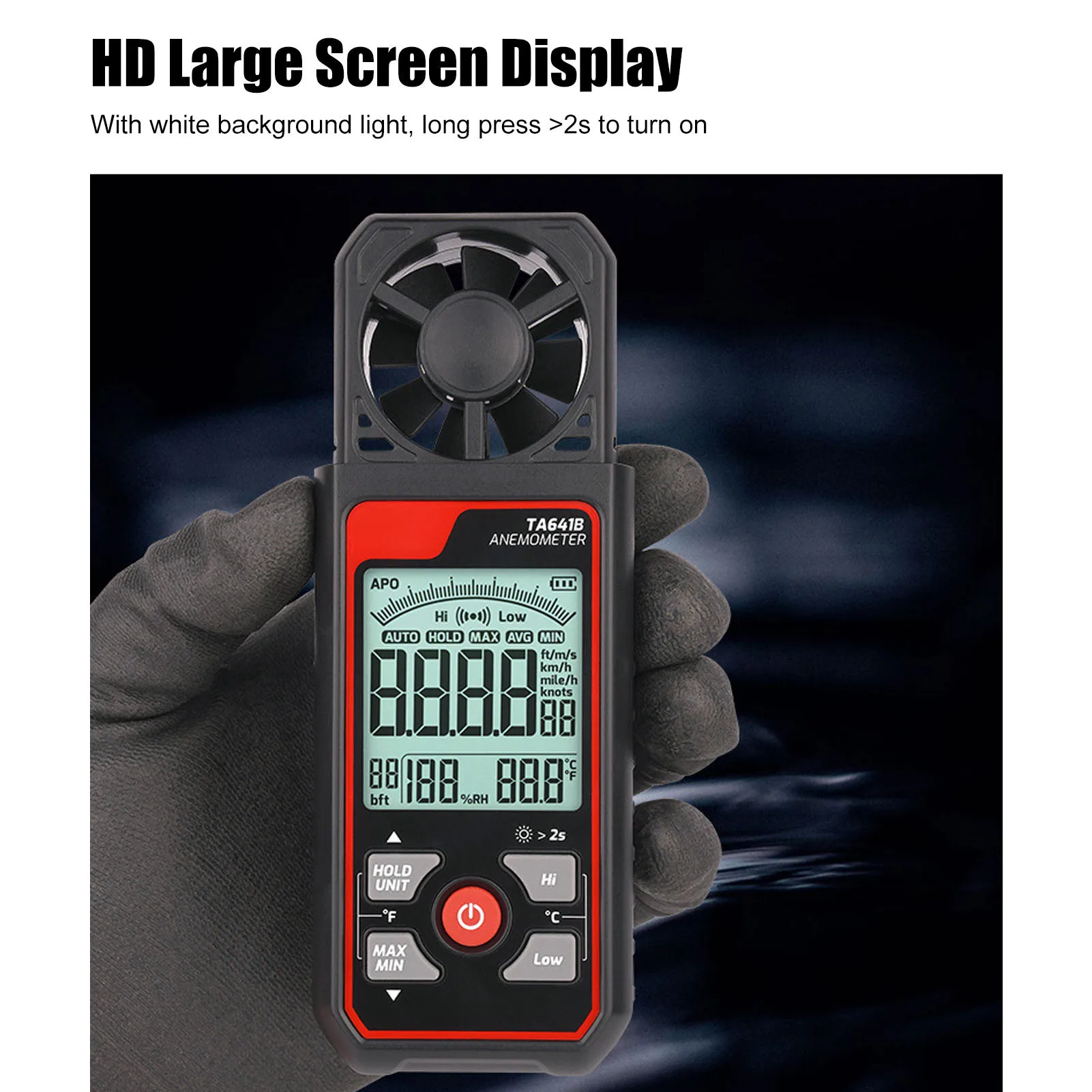 TA641B Portable Anemometer for Airflow Measurement Supports Max Min Avg Real Time Hold and Auto Shutdown Feature
