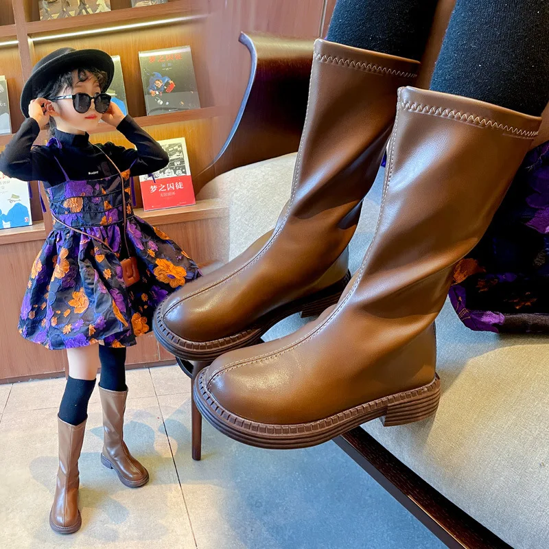 Spring & Summer Girls Children Leather Boots Fashion Princess Kids Knee-High Boots Size 26-36