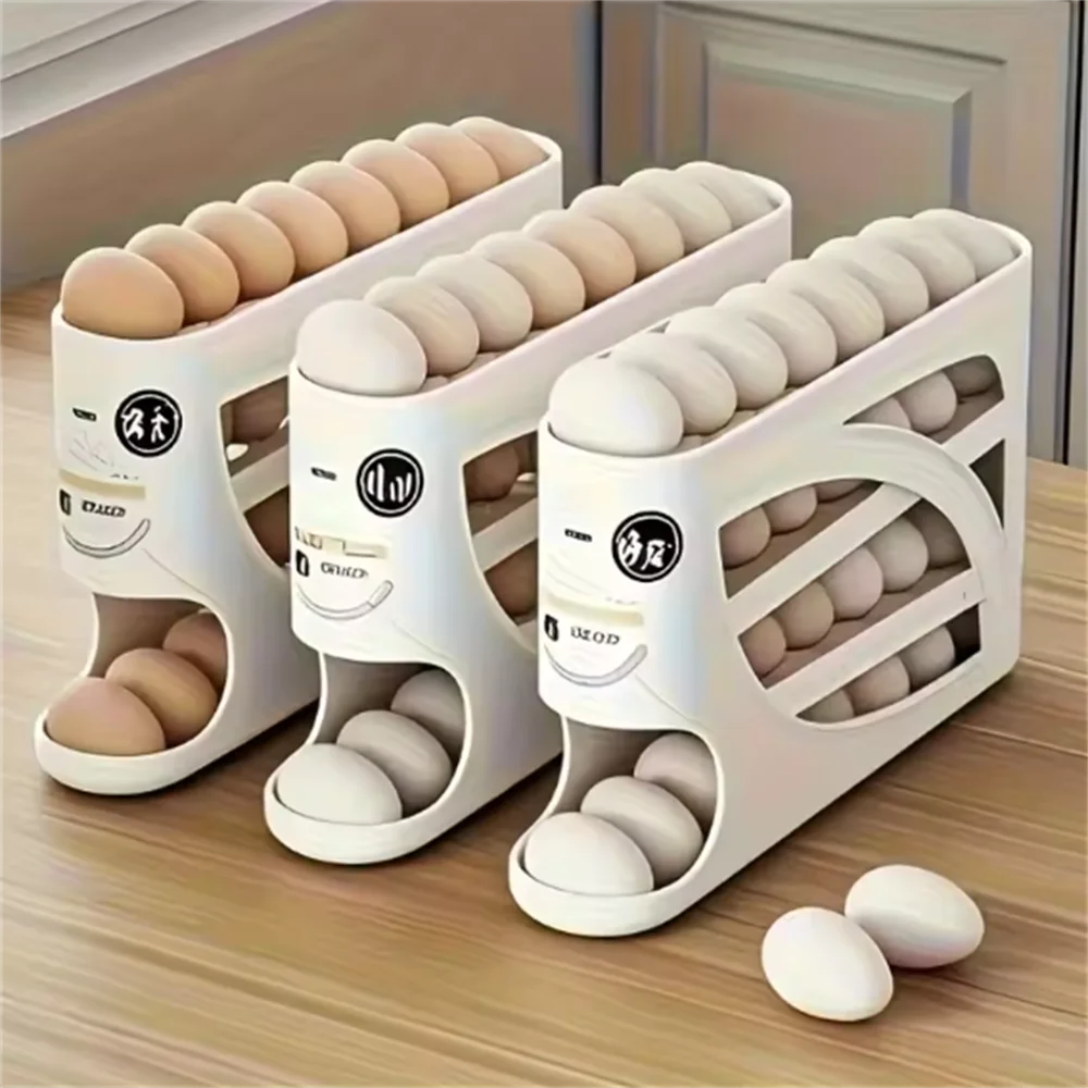 4-lagiger automatischer rollender Eierhalter, Kühlschrank, Eieraufbewahrungsbox, Behälter, Küche, Kühlschrank, Eierspender, Kühlschrank-Organizer