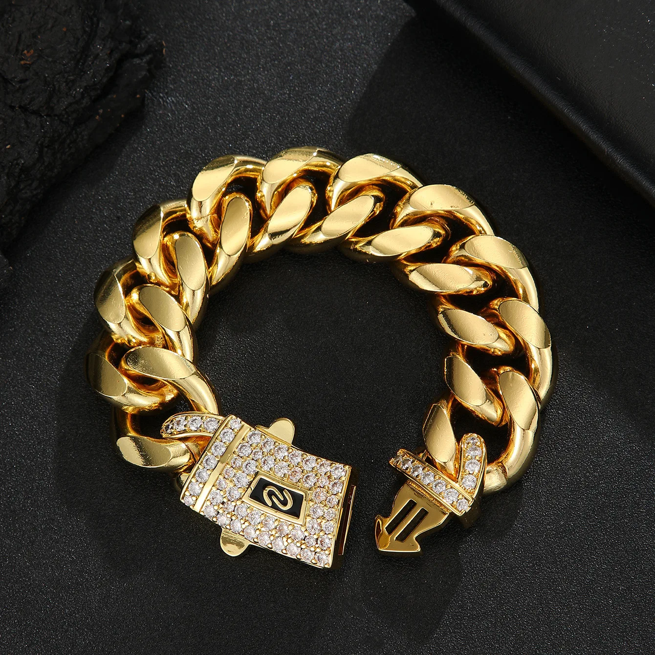 Luxury 24K 9999 Pure Gold real gold Men's fashion Cuban necklace with spring buckle