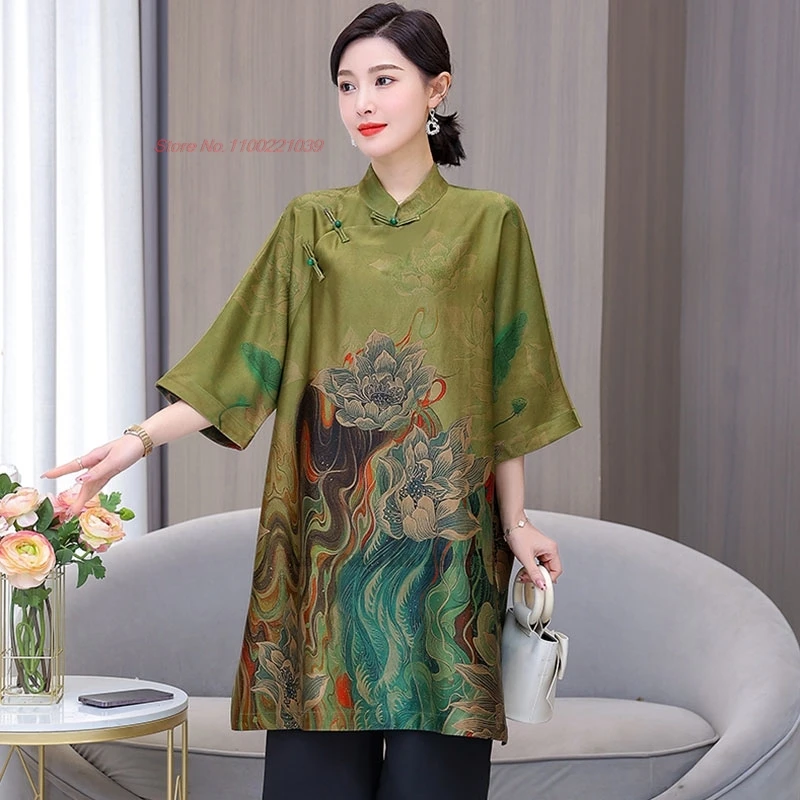 2025 chinese vintage qipao a-line dress national flower print satin dress improved qipao oriental banquet party evening dress