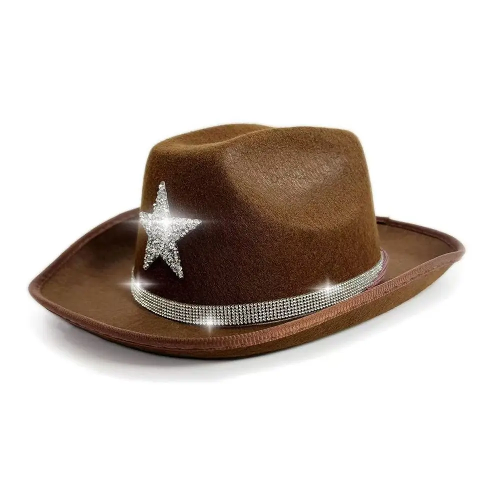 

Rhinestone Western Hat Sparkly Star Wide Brim Cowboy Hat Felt Material Comfortable Fit Cowgirl Hat For Dress-Up Party Festival