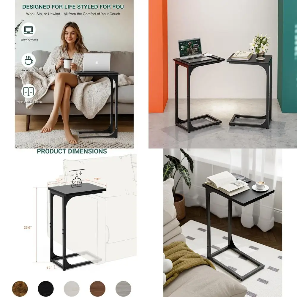 

Приставной столик C-образной формы - компактная кофейная подставка, устойчивая к царапинам, водонепроницаемая, идеально подходит для использования как поднос для дивана, акцентный элемент, для гостиной, спальни.