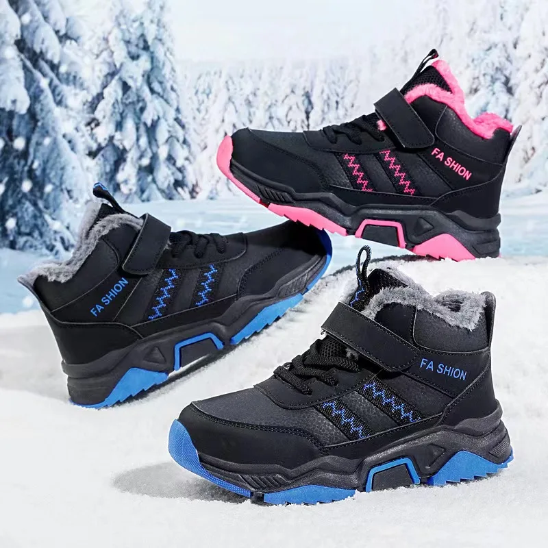 Girls' Cotton Shoes 2024 Winter New Style Cold-proof and Warm Plus Velvet Cotton Shoes Big Children's Outdoor Casual Shoes