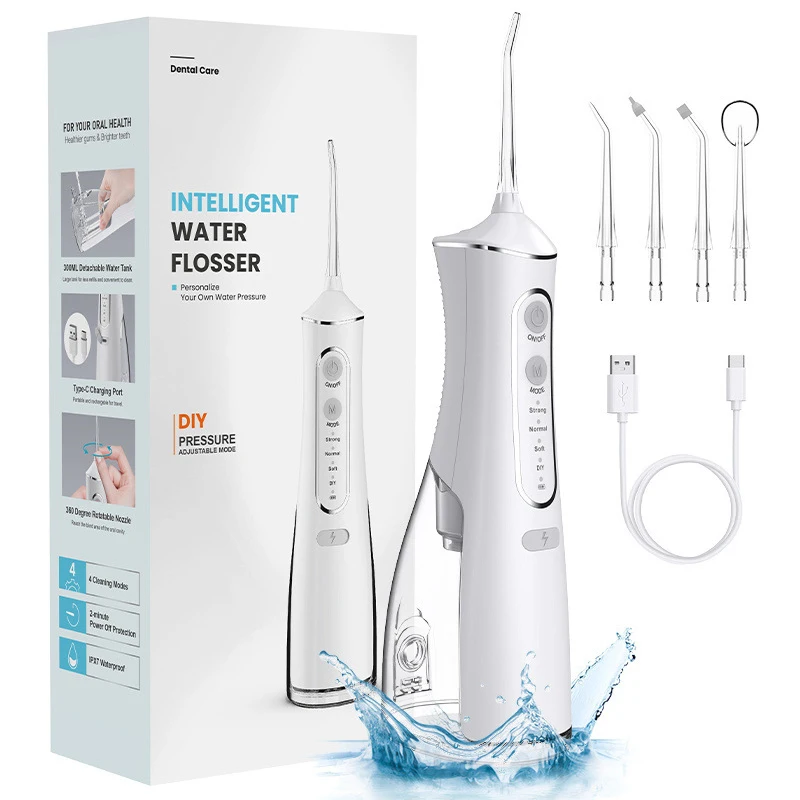 Electric Water Flosser For Teeth Oral Irrigator Dental cleaning Portable 300ML USB Rechargeable 4 Modes IPX7 Waterproof  Adult