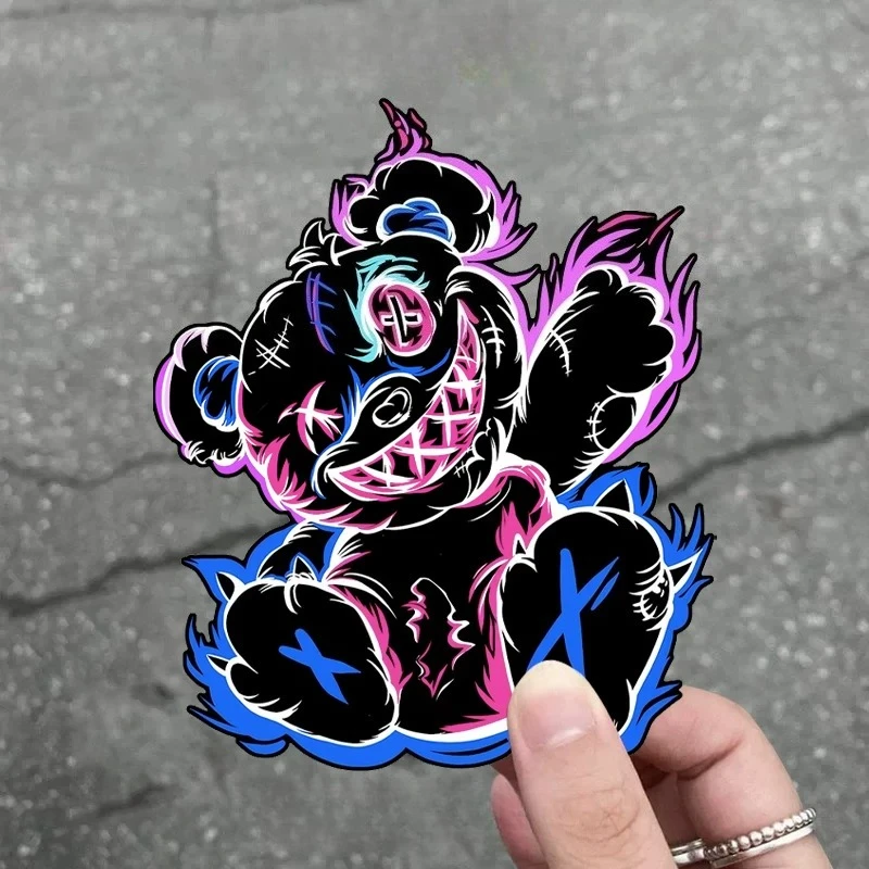 Evil Cartoon Devil Bear Car Sticker, Horror Anime Vinyl Decal, Trendy Decor for Car Body, Window, Bumper, Motorcycle & Scooter