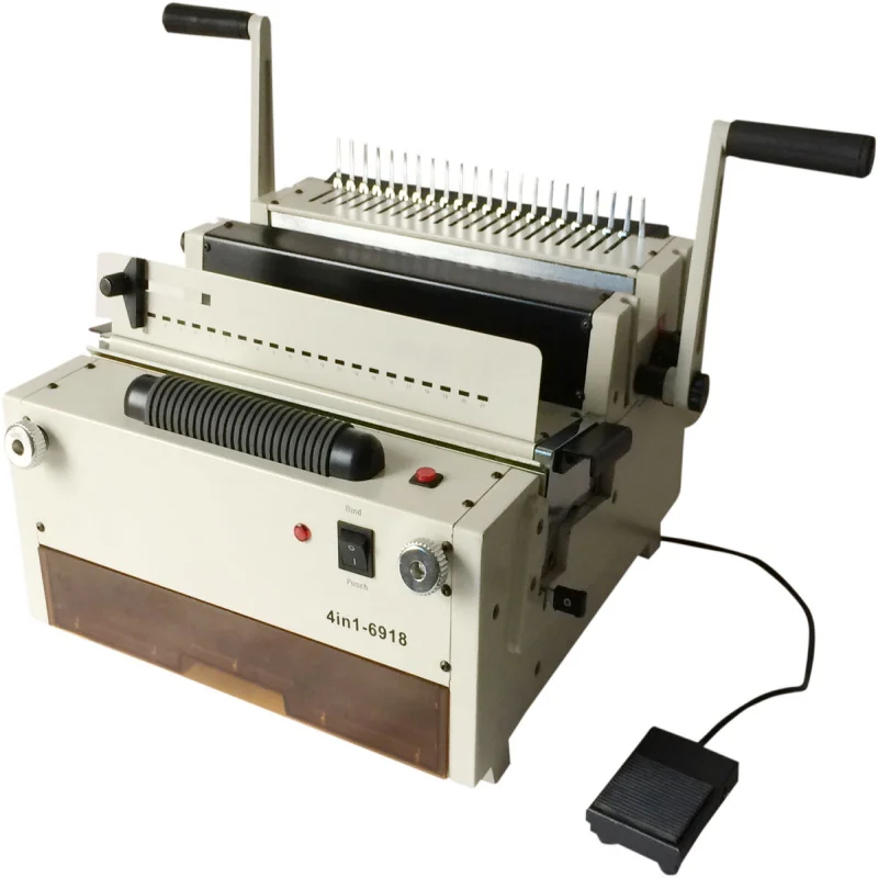 2025 Nan Bo 6918 Multi-functional Series 4-in-1 All in One Double Wire Spiral Coil Plastic Comb Punching and Binding Mach