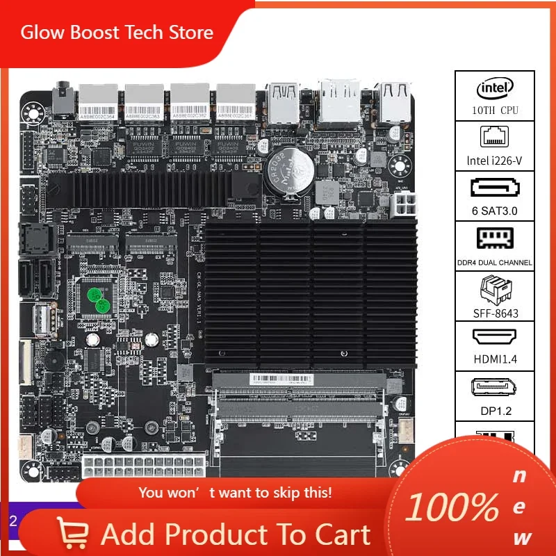 

NYJ4125 Nas Motherboard 6 Bay Nas Board 4 I226-v 2.5g 2 M.2 Nvme Asm1064 Chip 6 Sata3.0 2*ddr4 Dp 17x17 Mini Itx Board