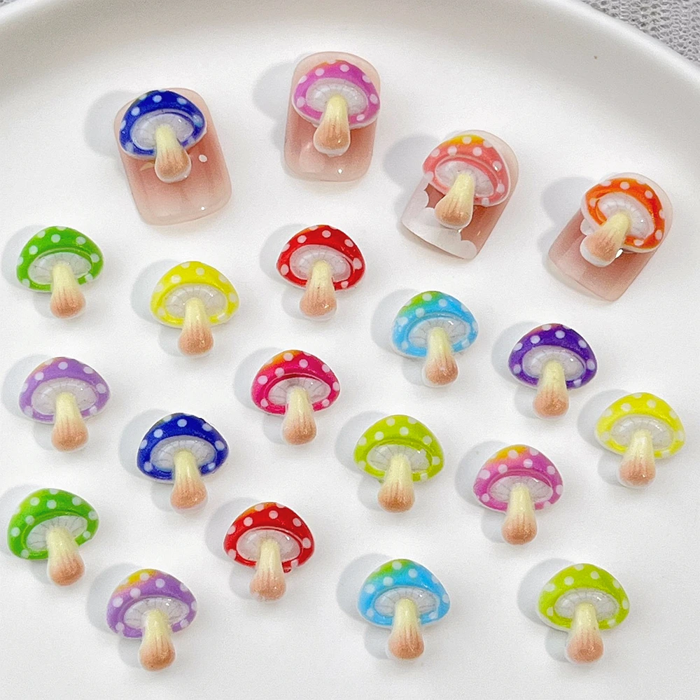 40PCS Mixed Colors 3D Acrylic Nail Art Mushroom Charms Parts Kawaii Accessories For Nails Decoration Manicure Supplies Material