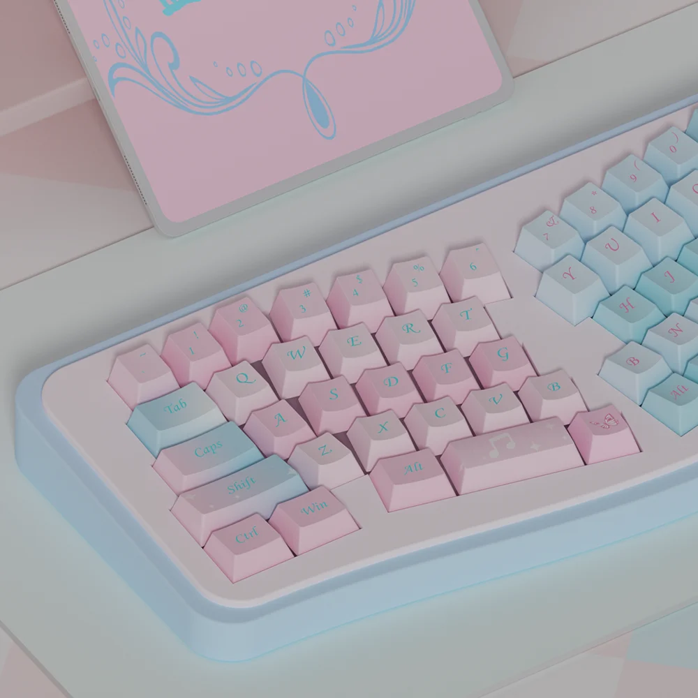 Imagem -03 - Azul e Rosa Sonho Tema Keycaps Grupo Sublimação Pbt Cereja Perfil Acessórios Teclado Mecânico Gradiente Rosa