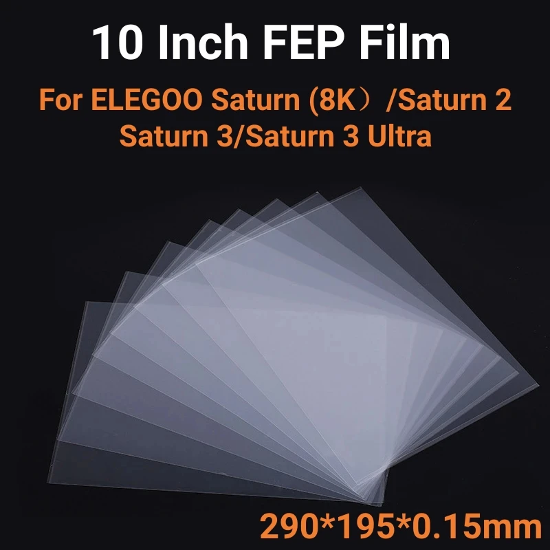 5 Pcs Fep Film 10 Inch 290*195mm for ELEGOO Saturn 3 Series Saturn 2 0.15mm UV Resin 3D Printers Release Films FEP Sheet LCD