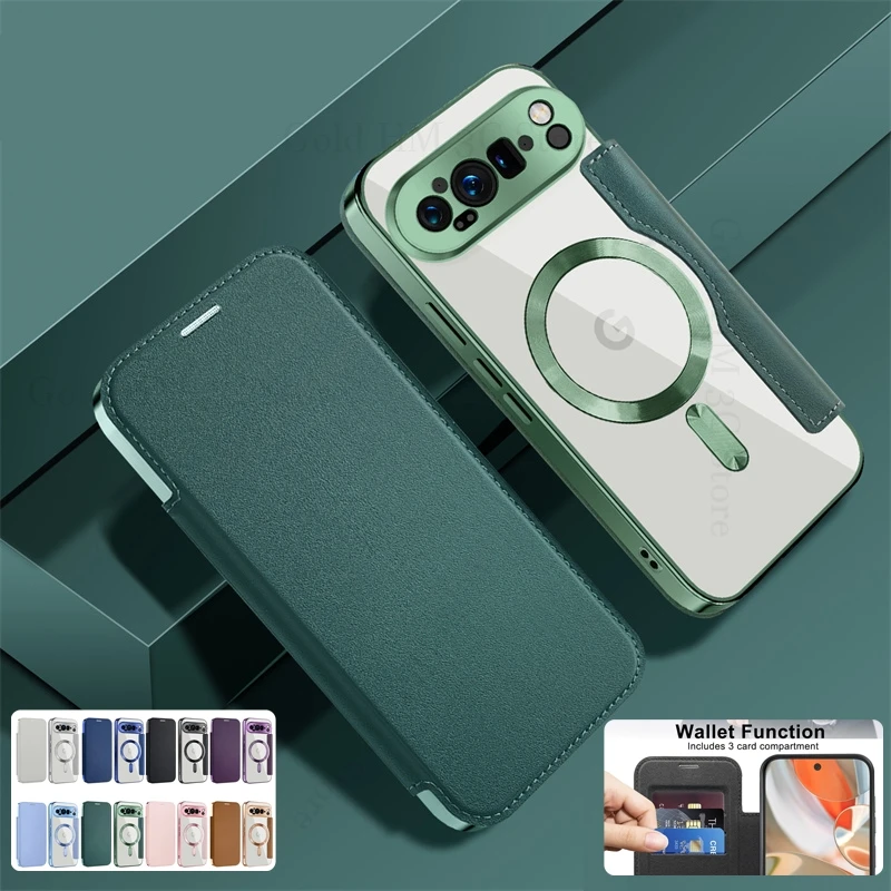 

For Magsafe Flip Phone Leather Case For Google Pixel 10 Pro XL Magnetic Card Slot Wallet Case For GOOGLE Pixel 9a 8A 9 10 Pro XL