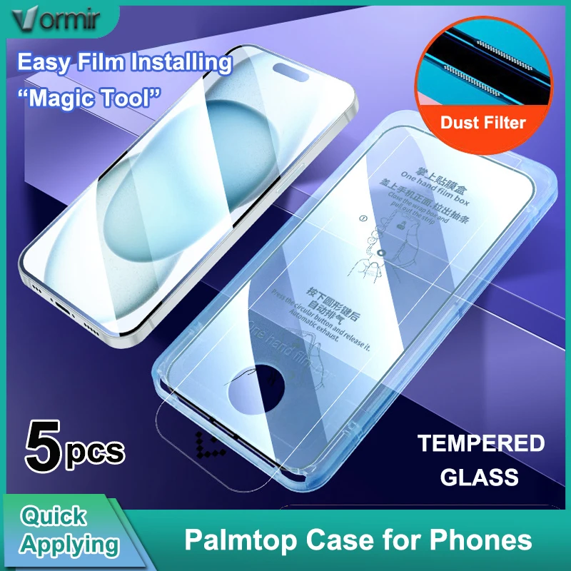 Vormir ฟิล์มกระจกนิรภัยป้องกันหน้าจอ5ชิ้นติดตั้งง่ายเคส palmtop สำหรับ iPhone 15 14 13 12 11 Pro ป้องกันสูงสุด