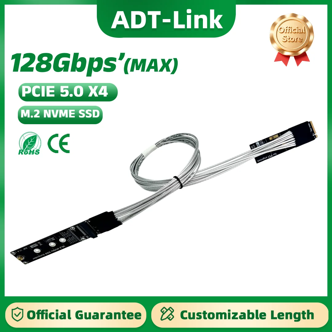 ADT-Link PCIe 5.0 x4 M.2 NVMe SSD Extension Cable Gen5 HighSpeed Lossless HighTemperature Resistant M2 NVMe 22110 Adapter