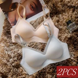 2Pcs/Set Seamless Bra For Women Sexy Lingerie Padded Underwear Support Non-wire Bras Adjust shoulder Strap Comfort Intimates