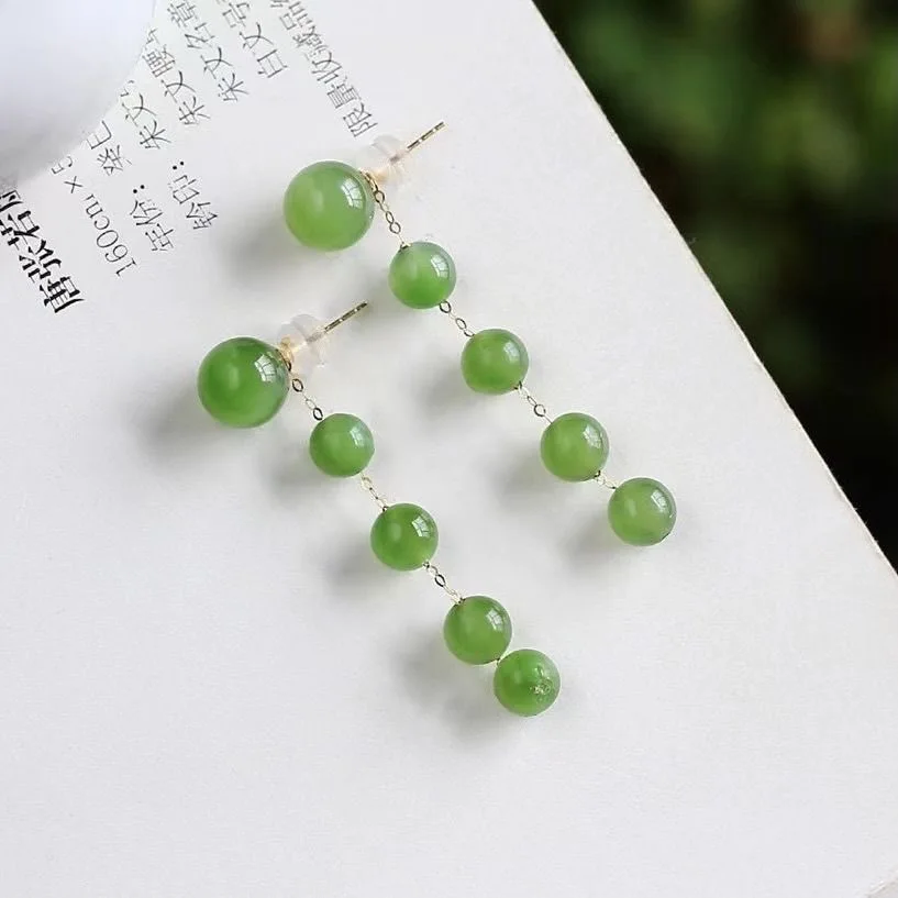 18K Yellow Gold Earring Fine Jewelry Natural Hotan Jade au750 Wedding Party Anniversary Gift For Women e701