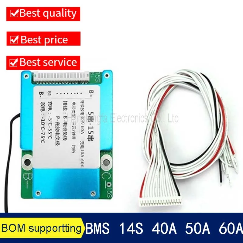 BMS 13S 14S 40A 50A 60A 18650  4.25V Ternary  Lithium Battery Charge Protection Board With Balance Temperature Controlpower